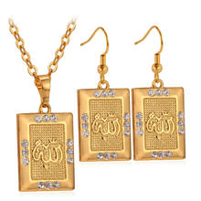 Collare Conjuntos De Jóias de Cristal Mulheres da Cor do Ouro Rhinestone Allah Muçulmano Islâmico Por Atacado Colar Brincos Set S127 2024 - compre barato