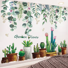 Shijuekongjian-pegatinas de pared de plantas de jardín, calcomanías murales de plantas en maceta de hojas de árbol DIY para decoración de la casa, el dormitorio y la sala de estar 2024 - compra barato