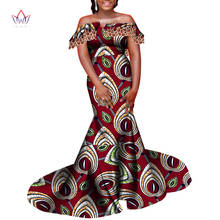 По индивидуальному заказу BintaRealWax в африканском стиле Одежда для женщин с открытыми плечами без рукавов платье в африканском стиле на высоком каблуке с принтом воск платье Вечерние WY8648 2024 - купить недорого