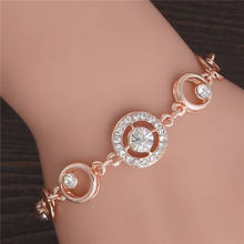 Women Shining Crystal Round Geometry Charms Bracelets Rose Gold Color Metal Bracelet & Bangle For Bridal Wristband Jewelry 2024 - buy cheap