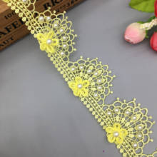 1 yarda 4cm Pavo Real amarillo perla con cuentas flor bordado encaje embellecedor cinta apliques DIY vestido de novia costura artesanal Decoración 2024 - compra barato