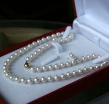 6-7MM White Akoya Cultured Pearl Necklace 18" + Earring Set Colar perle collier et boucle d'oreille ensemble 2024 - buy cheap