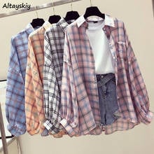 Blouse Womens Summer Breathable Turn-down Collar Baggy Leisure Colorful Comfortable Trendy Chic Lovely Plaid All-match New Ins 2024 - buy cheap