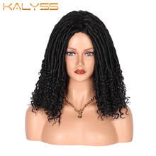 Kalyss 15 Inches Braided Synthetic Full Wig Short Bob Goddess Locs Wig With Curls For Black Women Fauxs Locs Wig Machine Wig 2024 - buy cheap