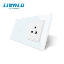 Livolo Touch Switch&US Socket, White Crystal Glass Panel, 110~250V 13A US Wall Socket with Light Switch LUV 2024 - buy cheap