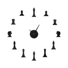 Reloj de pared gigante de ajedrez, accesorio para salón de peones, Rey, obispo, caballero, efecto espejo acrílico, Saat 2024 - compra barato