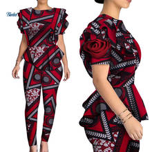 Autumn African Woman Print Top and Pants Sets Bazin Riche  Cotton Ruffles Shirts 2 Pieces African Clothes for Women WY5007 2024 - buy cheap