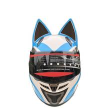 Casco de Motocross Unisex, protector de cara completa con diseño de gato, blanco y azul, para Motocross, novedad 2024 - compra barato