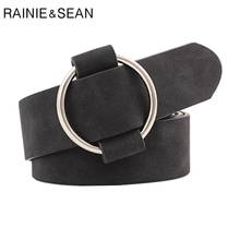 RAINIE-Cinturón de cuero sintético para mujer, Cinturón de piel sintética con hebilla circular lisa, ancho e informal, color negro 2024 - compra barato