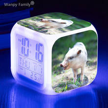 Милый маленький поросенок Будильник 7 цветов светящийся светодиодный цифровой будильник для детей подарок на день рождения многофункциональные электронные часы 2024 - купить недорого
