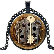 hot / 2019 New Jewelry Statement Necklace Metal Punk Key Creative Time Glass Convex Round Pendant Necklace Children's Gift 2024 - buy cheap