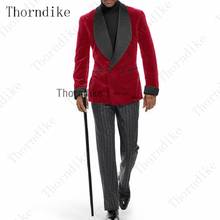 Thorndike Red Velvet Men Suit Dinner Casual Suit Double Breasted Groom Tuxedo Wedding Blazer Stripe Pant For Men chaqueta hombre 2024 - buy cheap