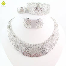 Fine Jewelry Sets Fashion Wedding Accessories Women African Beads Crystal Silver Plated Necklace Earrings Set Dress Collare 2024 - buy cheap