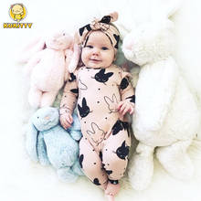2Pcs Baby Girls Romper Cartoon Rabbit Pattern Cotton Long Sleeve Jumpsuit+Headband Outfits Set Newborn Infant Clothes 2024 - купить недорого