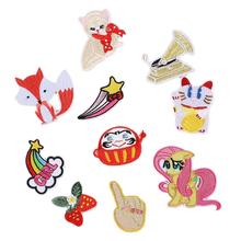 100pcs/lot Vintage Anime Embroidery Patch Phonograph Strawberry Cat Bear Fox Letter Clothing Decoration Diy Iron Heat Applique 2024 - buy cheap