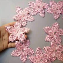 10x poliéster Rosa pestaña perla flor bordado encaje cinta encaje hecho a mano costura artesanía para decoración de disfraces 2024 - compra barato
