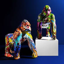 Nordic Creative Colorful Graffiti Gorilla Sculpture Animal Statue Creative Ornament Retro Figurine Home Decoration Accessories 2024 - buy cheap