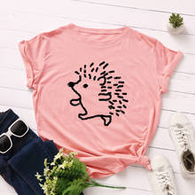 Camiseta feminina manga curta algodão estampa desenho animado ouriço gráfico camiseta feminina verão casual plus size 2024 - compre barato