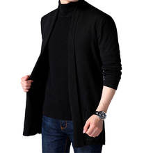 Suéter largo de punto para hombre, chaqueta de color sólido, cárdigan largo, novedad, Primavera 2024 - compra barato