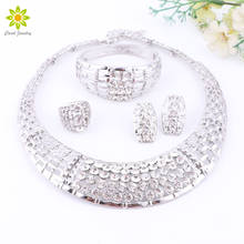 Conjuntos de joias de moda para mulheres, anéis de casamento com strass, colares banhados a prata, acessórios de brincos 2024 - compre barato