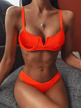 Micro Bikini Set Swimwear Women Sexy Neon Orange Push Up v bra Underwire Swimsuit Brazilian Solid Bathing Suit Thong Bikini 2022 2024 - buy cheap