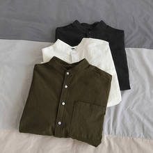 Simple Design Solid Colors Long Sleeve Shirts Korean Fashion Mandarin Collar 100% Cotton White Black Shirt Soft and Comfort 2024 - buy cheap
