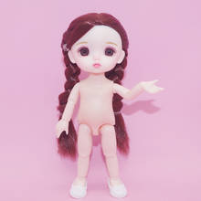 Muñeca articulada móvil de 16cm para niñas, juguete de cabeza con ojos grandes, con zapatos, cuerpo desnudo, regalo de moda, BJD 13