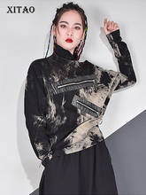 Xitao estampa patchwork camiseta casual feminina moderna gola alta gola comprida pulôver zíper top zy1300 2024 - compre barato