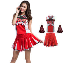 (Топ + юбка + помпоны) Женская одежда для старшей школы в стиле Glee, искусственное платье для чарлидинга, Униформа, костюм для вечеринки 2024 - купить недорого