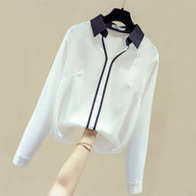 Blusa De chifón De manga larga para Mujer, camisa De Moda con cuello vuelto, color blanco, para oficina, D879, 2021 2024 - compra barato