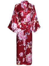 Owiter New Peony Long Large Floral Robe Bride Kimono Bridal Bridesmaid Robes Satin Bathrobe Night Party Dress Sleepwear Women 2024 - buy cheap