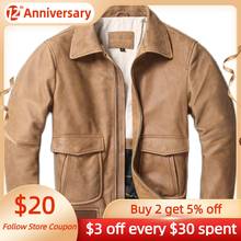 2022 Light Brown Military Style Genuine Aviation Leather Jacket Men Plus Size 5XL Real Natural Cowhide Autumn Pilot Coat 2024 - buy cheap