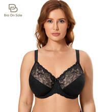 Feminino plus tamanho figura completa não acolchoado underwire floral renda minimizador sutiã 2024 - compre barato