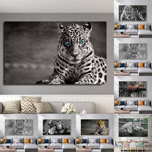 Pintura de tela de leopardo, olhos verdes, preto e branco, animal, posteres e impressões para sala, casa, arte da vida selvagem 2024 - compre barato