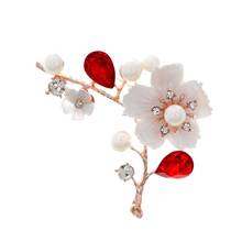 CINDY XIANG Shell And Pearl Flower Brooches For Women Elegant Fashion Pin Red Crystal Brooch Wedding Jewelry High Quality 2024 - buy cheap