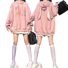 Lolita Mori Girl Harajuku Kawaii Hoodie With Long Rabbit Ear Cap Women Cute Bear Print Thin Sweatshirt Street Fashion Pullovers 2024 - buy cheap