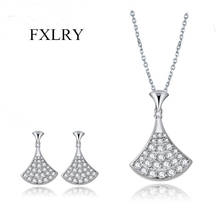 FXLRY Vintage Pure Shinning White Zircon The Fan Earrings Pendant Necklace Jewelry Sets For Women 2024 - buy cheap