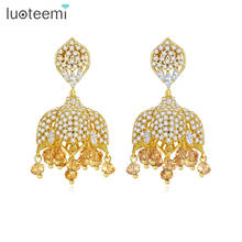 LUOTEEMI Luxury Palace Style Indian Bell Drop Earrings for Girls Bridals Shiny AAA Cubic Zircon Tassel Big Fashion Jewelry Gift 2024 - buy cheap