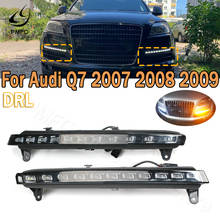 Автомобильные светодиодные ходовые огни PMFC, левые и правые дневные огни, сигнал поворота, желтые и белые автомобильные мигающие огни для Audi Q7 2007 2008 2009 2024 - купить недорого