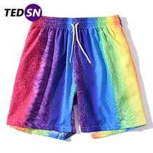 Summer 2021 Hip Hop Short Joggers Harajuku Rainbow Coloring Trousers Streetwear Casual Loose Sweatpant Beach Shorts 2024 - buy cheap