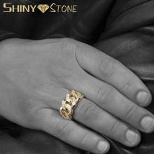 Кольцо мужское с кубинской цепвечерние, модное кольцо золотого цвета с микрозакрепкой из кубинского циркония, в стиле хип-хоп, цирконий, Крутое вечернее кольцо для мальчиков, подарок для мужчин 2024 - купить недорого