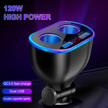 Car Charger Cigarette Lighter QC Fast Charging Splitter Charger Adapter Socket 12/24V Dual USB Digital Voltmeter for Car Home
