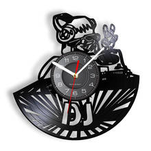 DJ-Reloj de pared de vinilo con personajes de dibujos animados, mezclador de DJ, reloj de pared con nombre personalizado, decoración de pared para discoteca, DJ 2024 - compra barato
