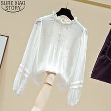 2021 Autumn White Chiffon Shirt Women Long Sleeve Blouse Women Pleated Tops Ruffled Collar Korean Fashion Clothing Blusas 11228 2024 - buy cheap