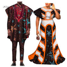 2020 African Clothing African Dresses for Women Bazin Shirt and Pants Men 3 Pieces Sets Couples Lover Clothes Print Dress WYQ423 2024 - buy cheap