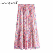 Falda Bohemia con estampado floral para mujer, falda larga de rayón con cintura elástica, color rosa, estilo Hippie 2024 - compra barato