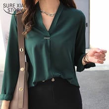 2022 White Women Tops Women Chiffon Blouse Casual Long Sleeve Shirt Green Elegant Shirts Fashion Womens Tops and Blouses 1681 2024 - buy cheap