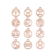 Fnixtar 12Pcs/Lot Mirror Polish Stainless Steel Zodiac Charms Hollow Out Constellations Charms For DIY Making Necklace Bracelet 2024 - buy cheap