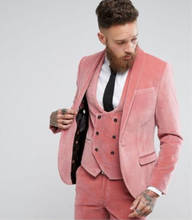 Homens Ternos de Veludo rosa 3 Peças (Jaqueta + Calça + Colete) smoking Moda Custome Homme Terno Slim Fit Terno Dos Homens da Festa de Casamento do baile de Finalistas 2024 - compre barato