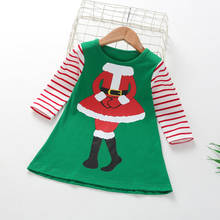 2020 рождественское платье с длинным рукавом для девочек, детское хлопковое платье принцессы в полоску с мультяшным рисунком Санта-Клауса для вечеринки, платье для малышей, Vestido Infantil 2024 - купить недорого